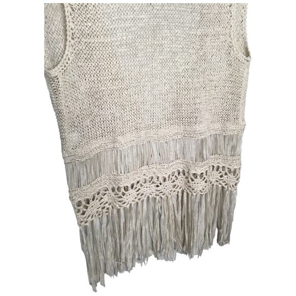 New Wet Seal Sweater Vest Womens XL Fringe Crochet Boho Festival Hippie Oatmeal - Picture 7 of 10